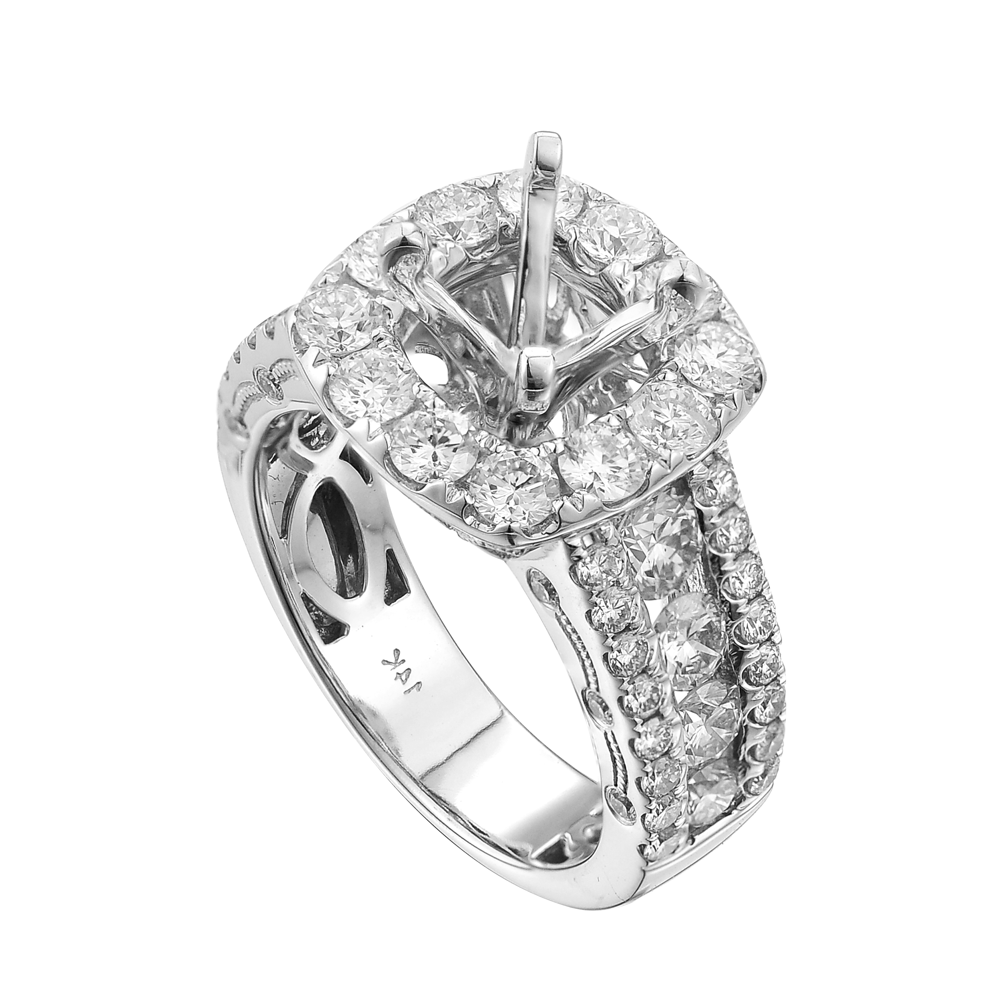 Diamond Engagement Mounting Ring  2.43 ct. 14K White Gold 7.08 g